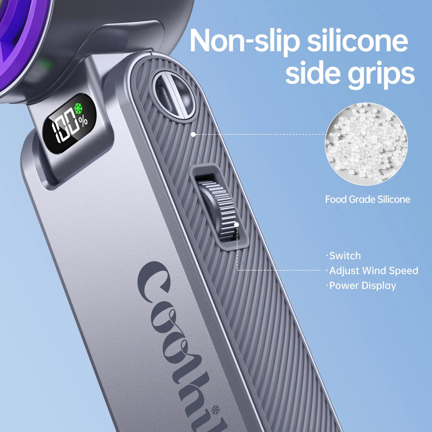 CoolHill Portable Handheld Fan – 199 Speed Levels, Foldable High-Speed Cooling