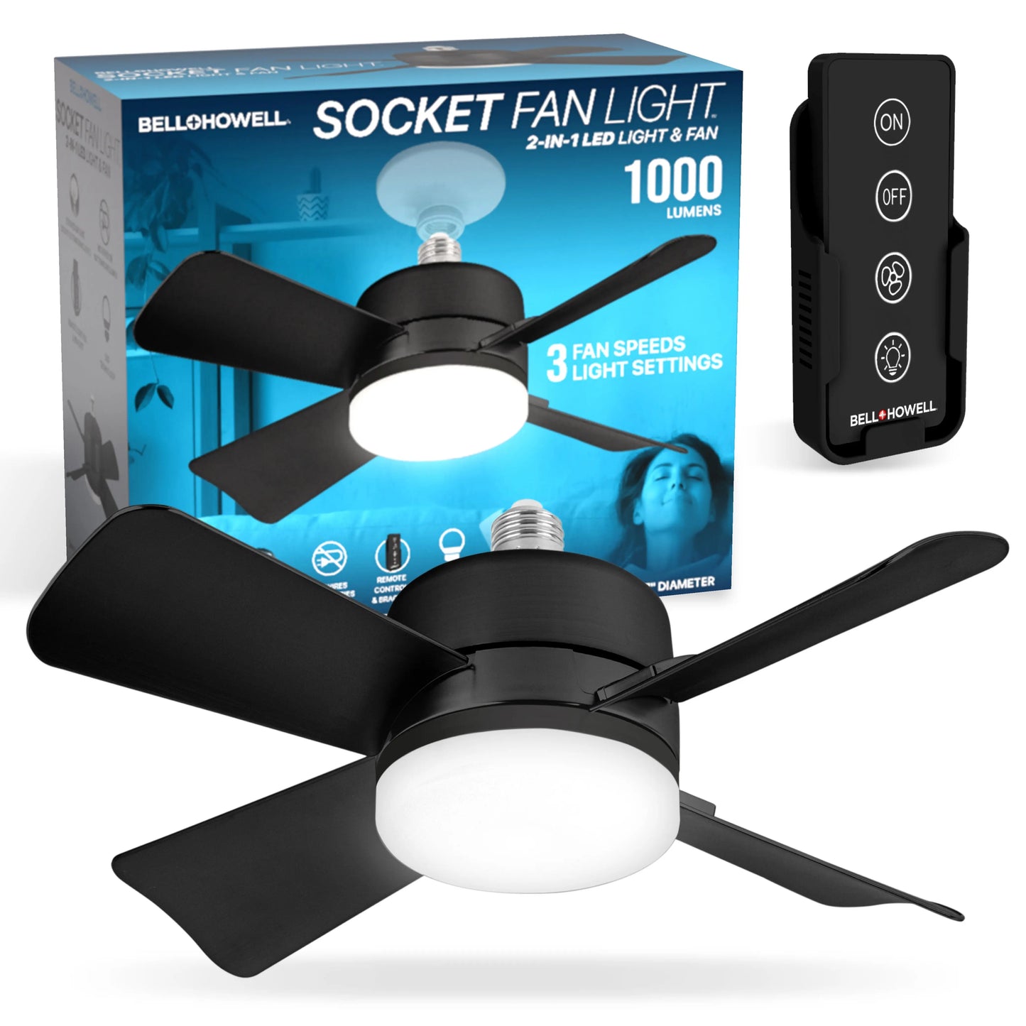 Remote Control Socket Ceiling Fan with Light