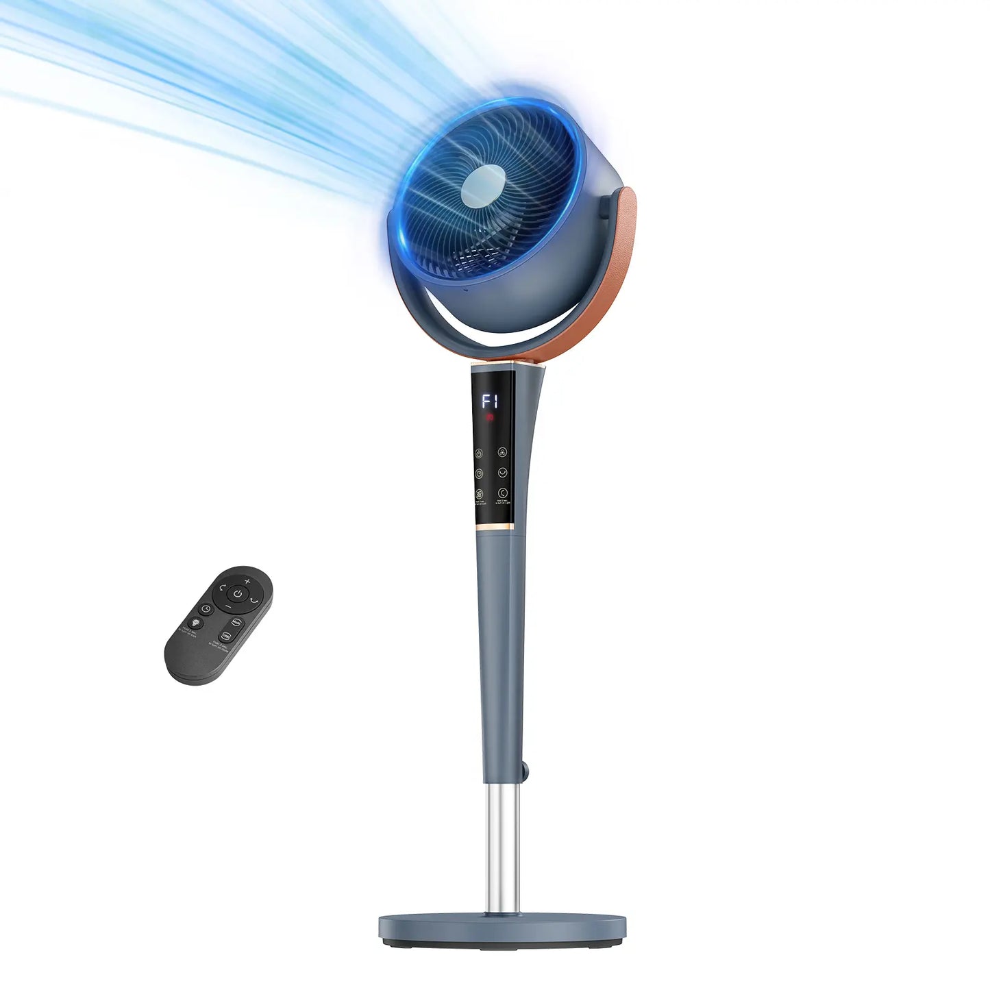 Quiet DC Pedestal Fan with Remote – 15 Speeds, 120° Oscillation & LED Light