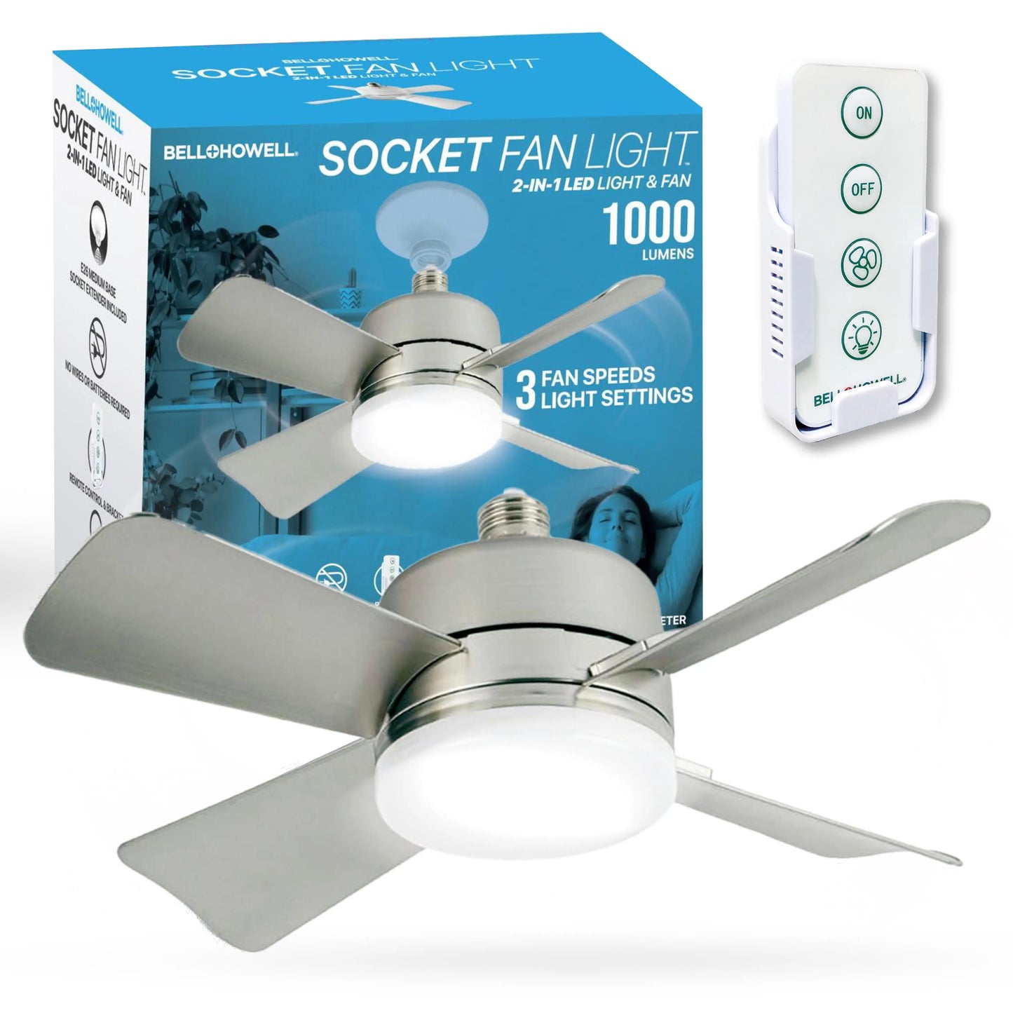Remote Control Socket Ceiling Fan with Light