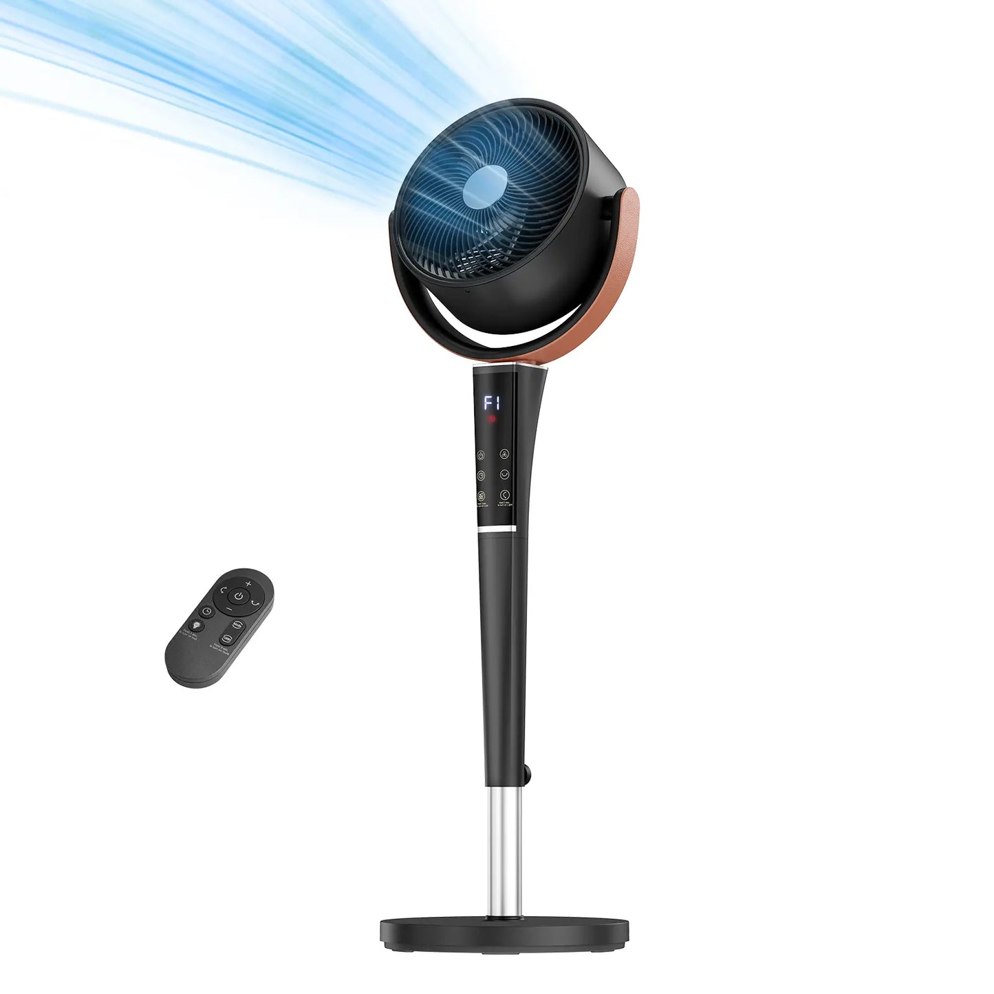 Quiet DC Pedestal Fan with Remote – 15 Speeds, 120° Oscillation & LED Light