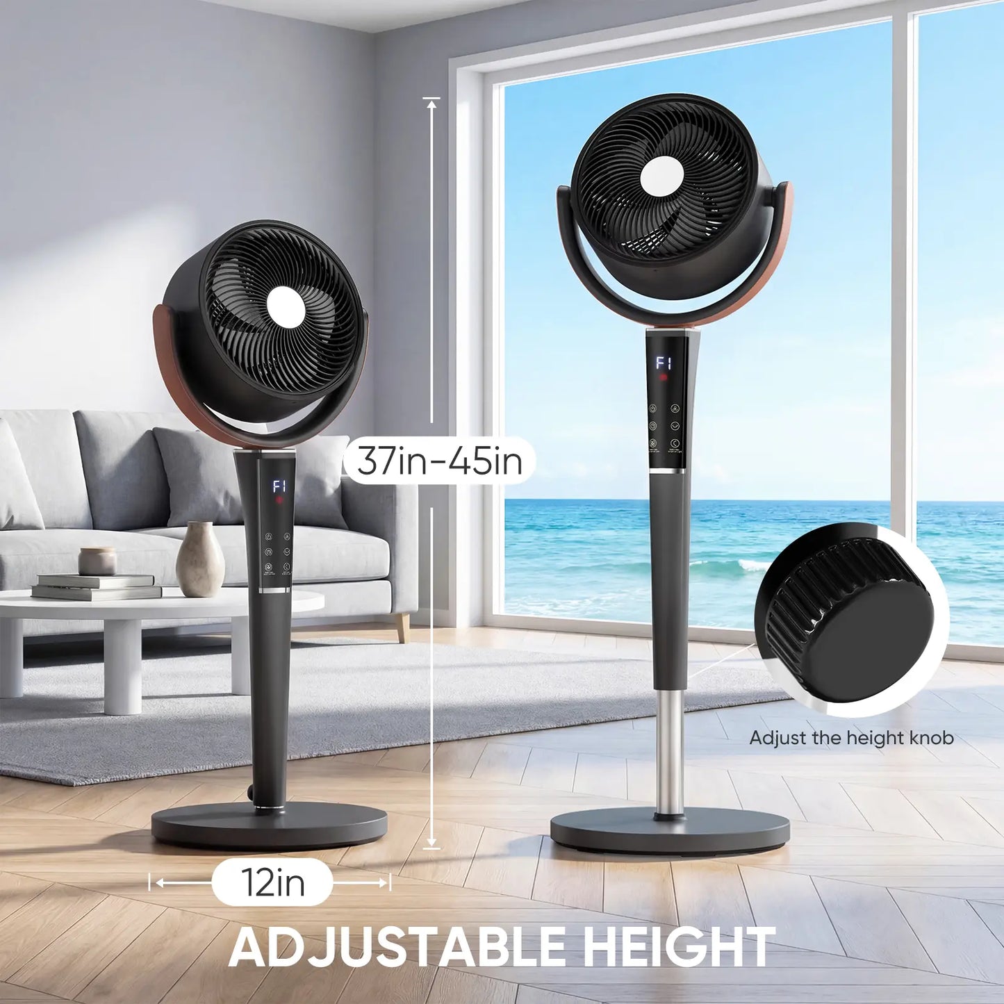 Quiet DC Pedestal Fan with Remote – 15 Speeds, 120° Oscillation & LED Light