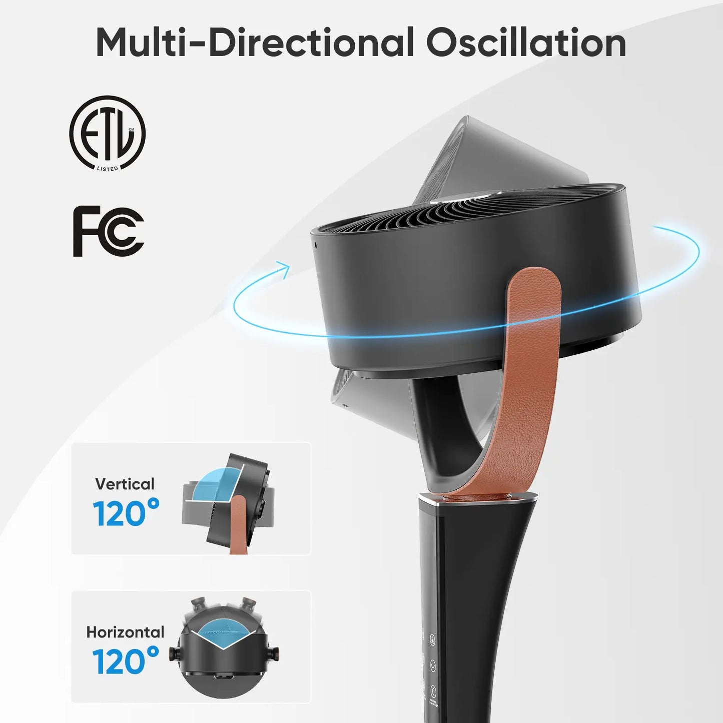 Quiet DC Pedestal Fan with Remote – 15 Speeds, 120° Oscillation & LED Light