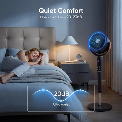 Quiet DC Pedestal Fan with Remote – 15 Speeds, 120° Oscillation & LED Light