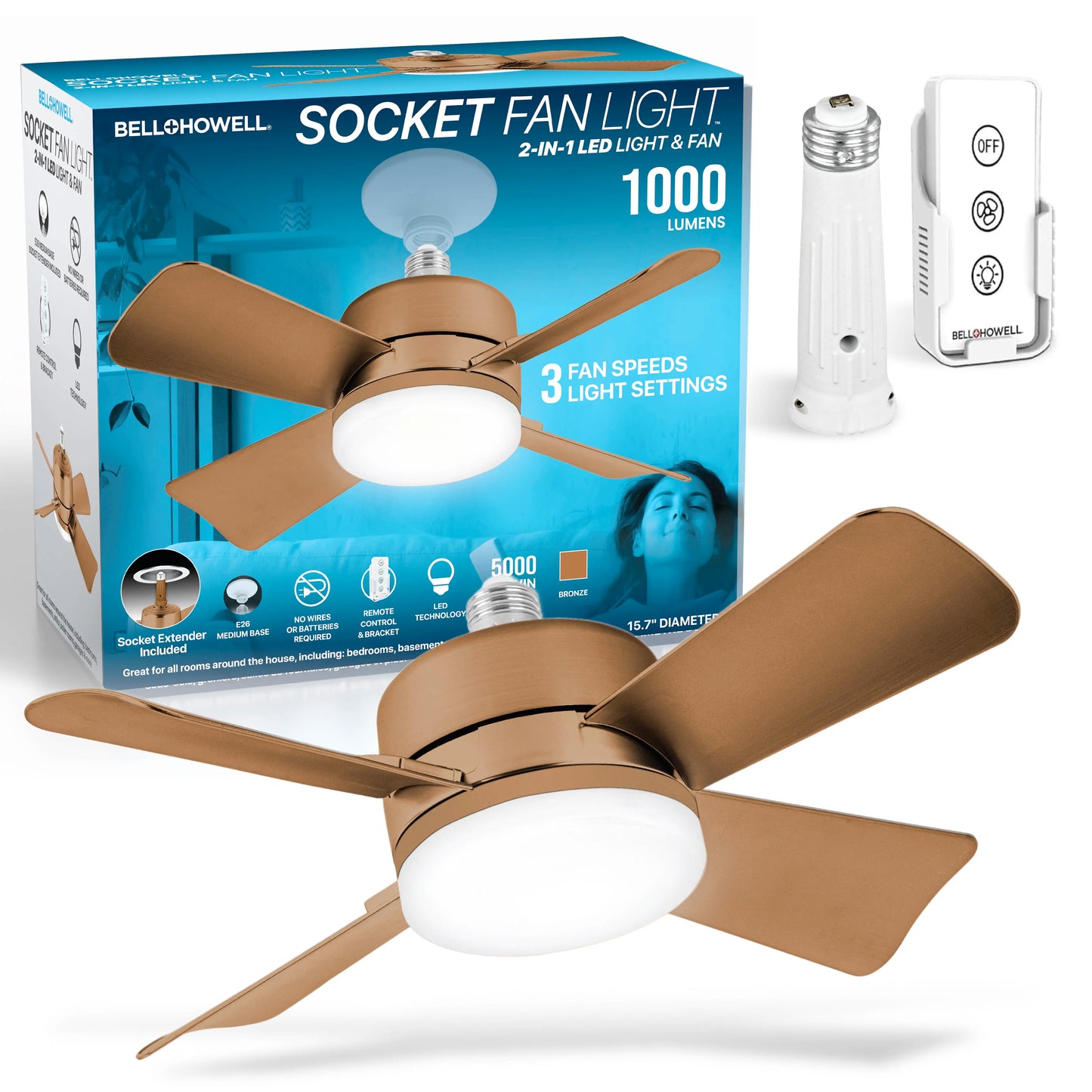 Remote Control Socket Ceiling Fan with Light