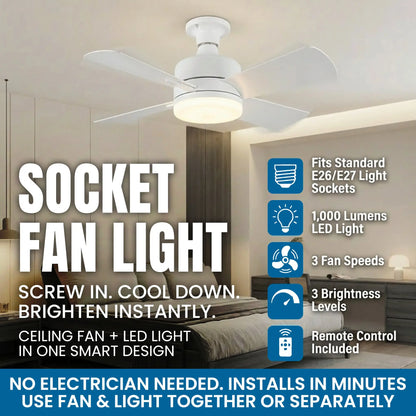 Remote Control Socket Ceiling Fan with Light