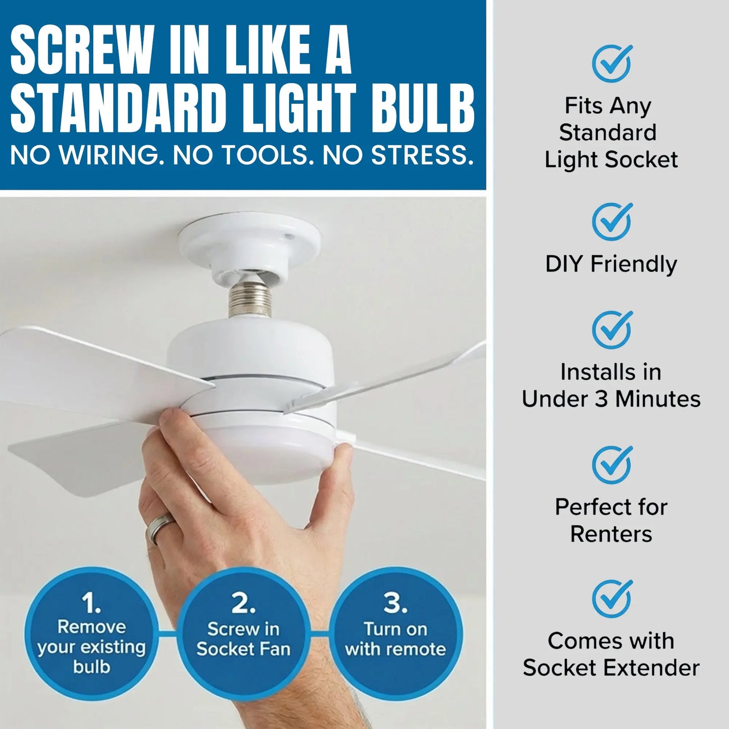 Remote Control Socket Ceiling Fan with Light