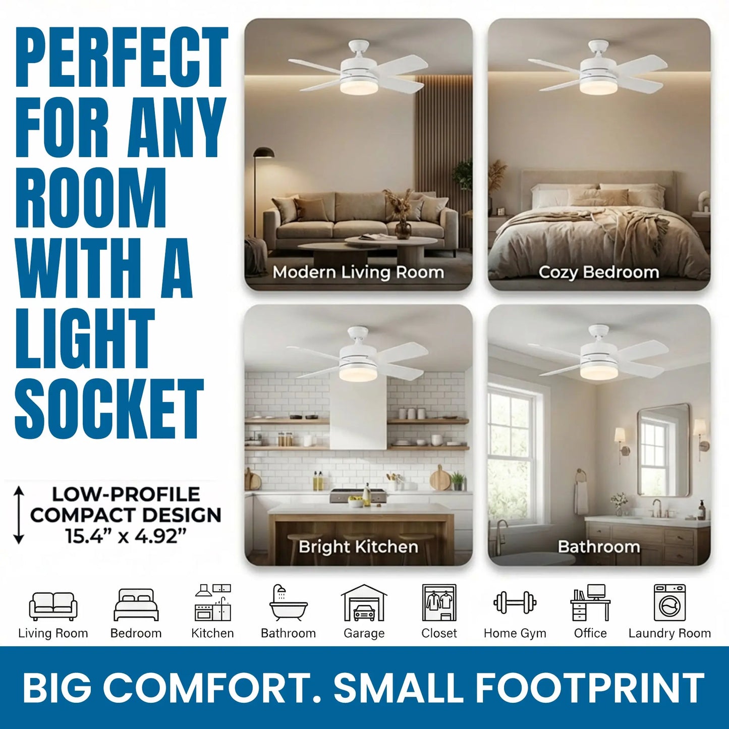 Remote Control Socket Ceiling Fan with Light