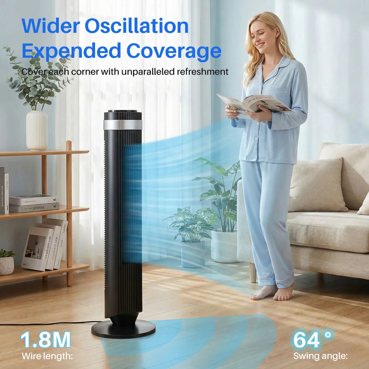 Silent Tower Fan for Bedroom – Bladeless Oscillating Fan with 12H Timer