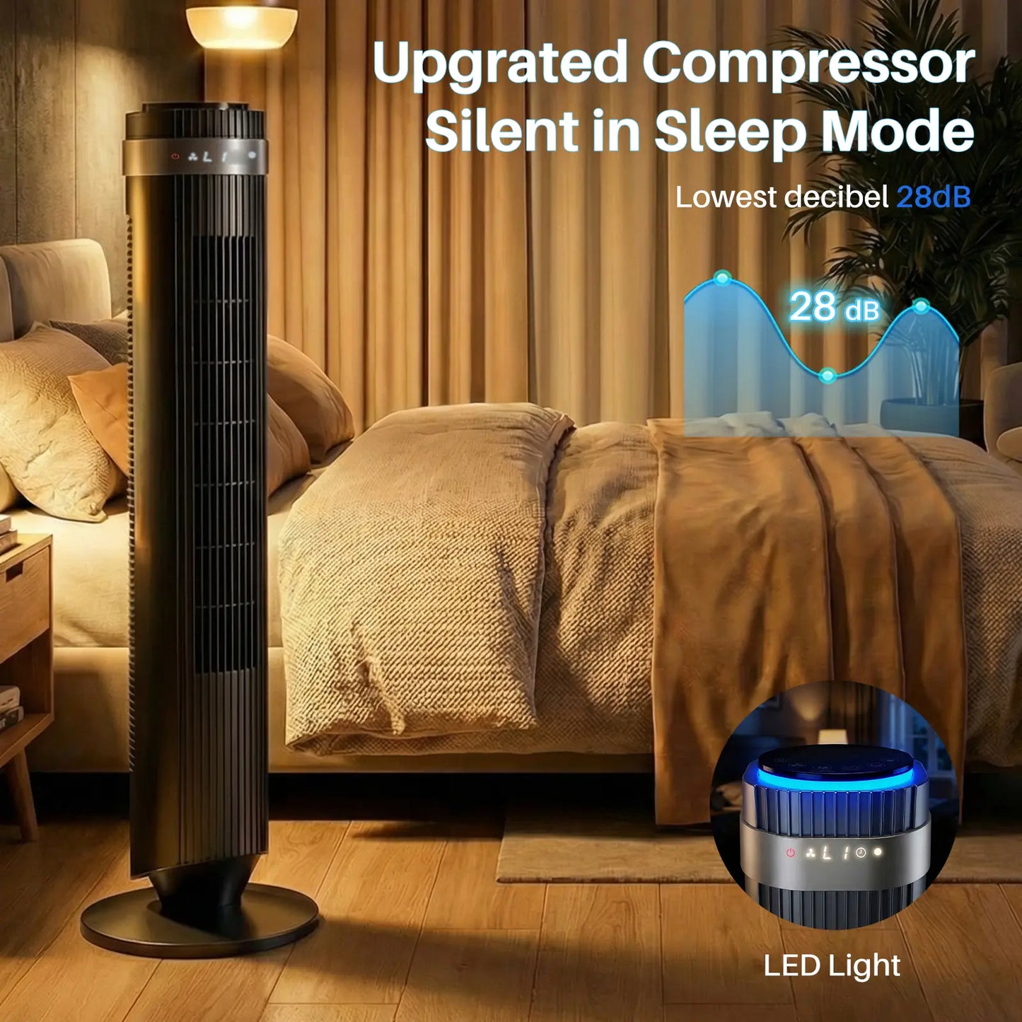 Silent Tower Fan for Bedroom – Bladeless Oscillating Fan with 12H Timer