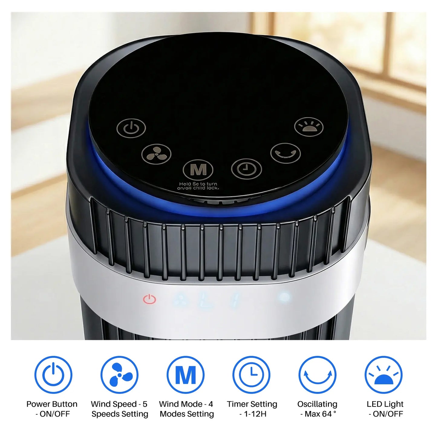 Silent Tower Fan for Bedroom – Bladeless Oscillating Fan with 12H Timer