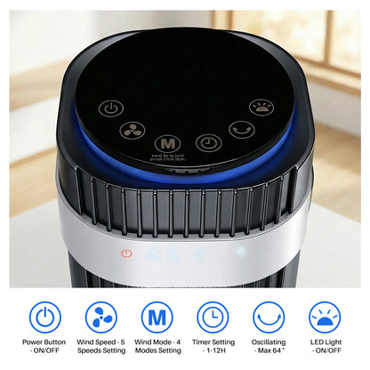 Silent Tower Fan for Bedroom – Bladeless Oscillating Fan with 12H Timer