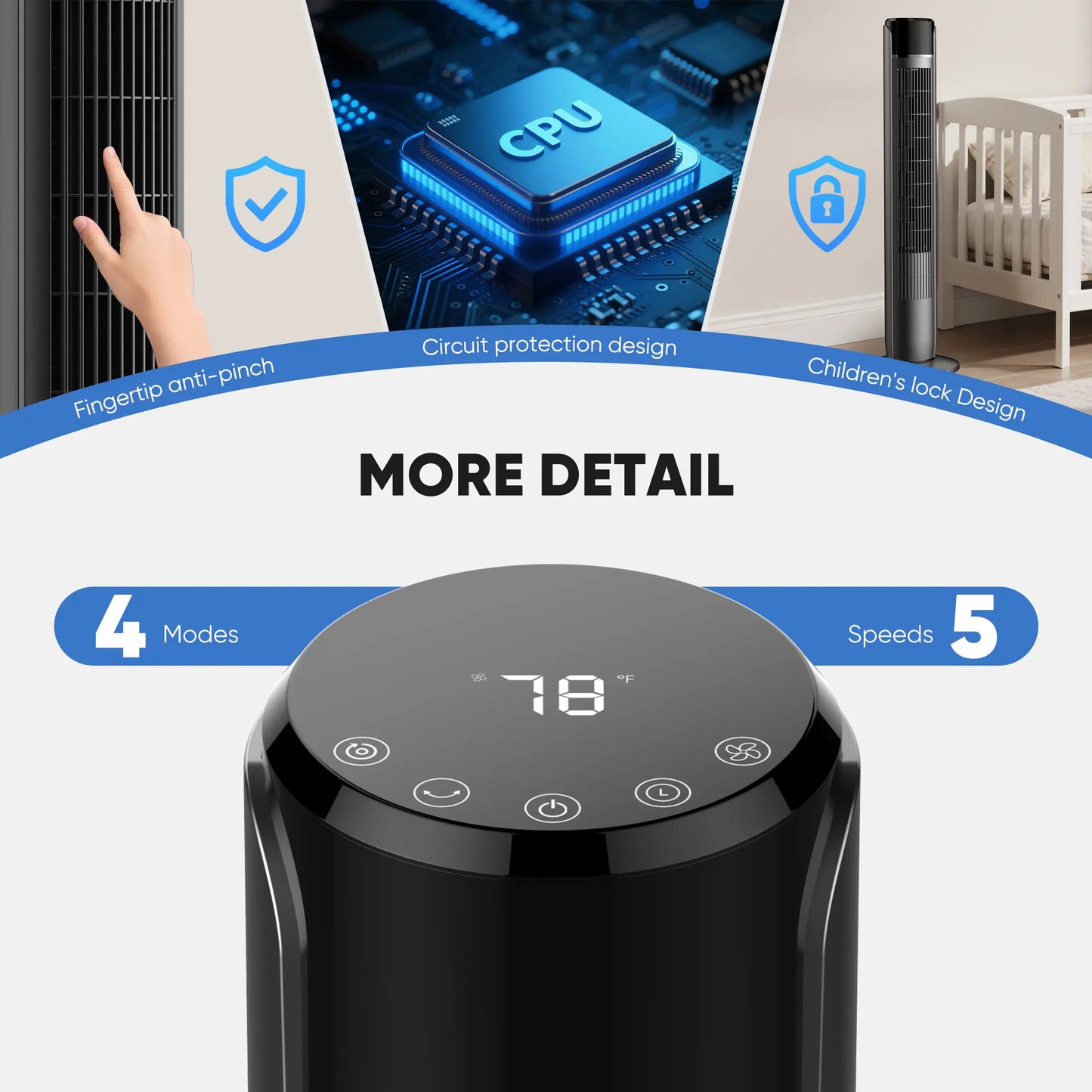 Silent Tower Fan for Bedroom – Bladeless Oscillating Fan with 12H Timer