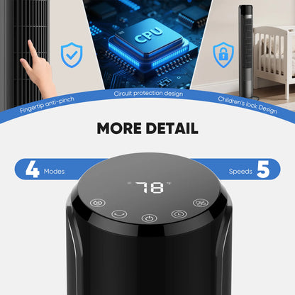 Silent Tower Fan for Bedroom – Bladeless Oscillating Fan with 12H Timer
