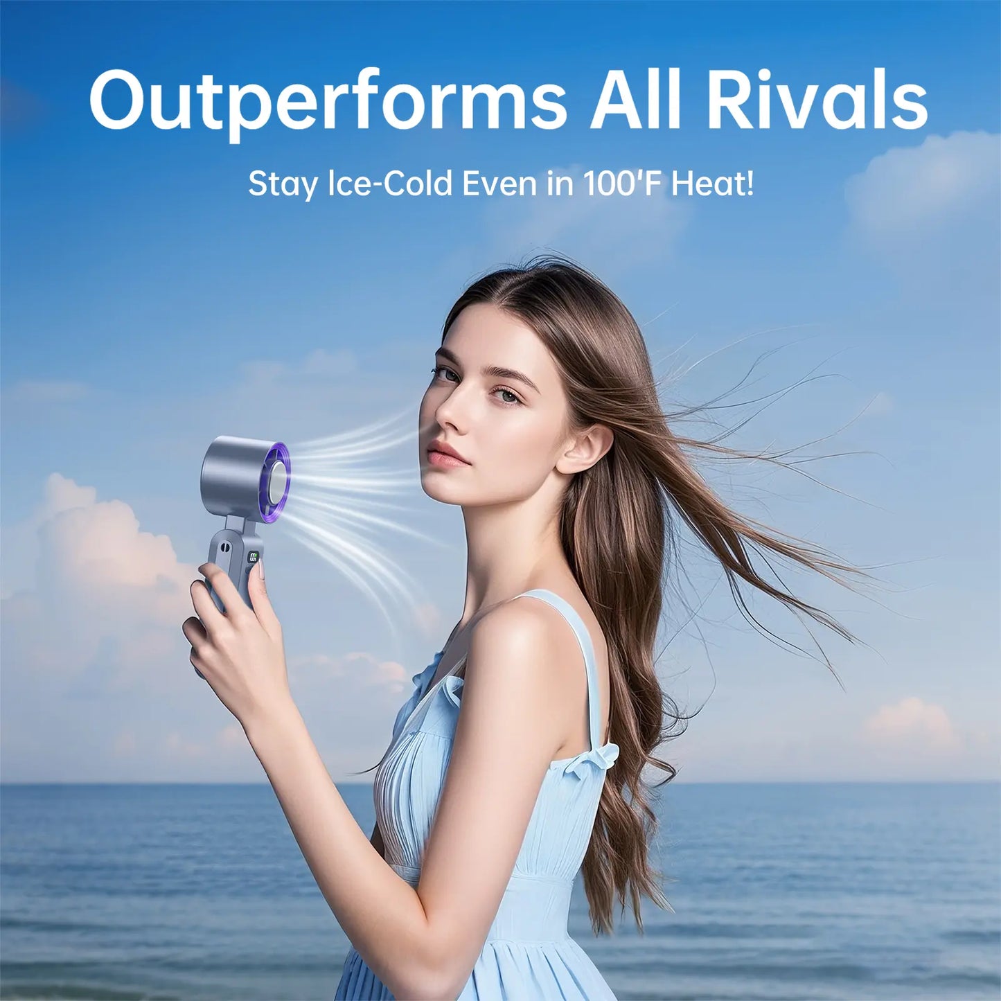 CoolHill Portable Handheld Fan – 199 Speed Levels, Foldable High-Speed Cooling