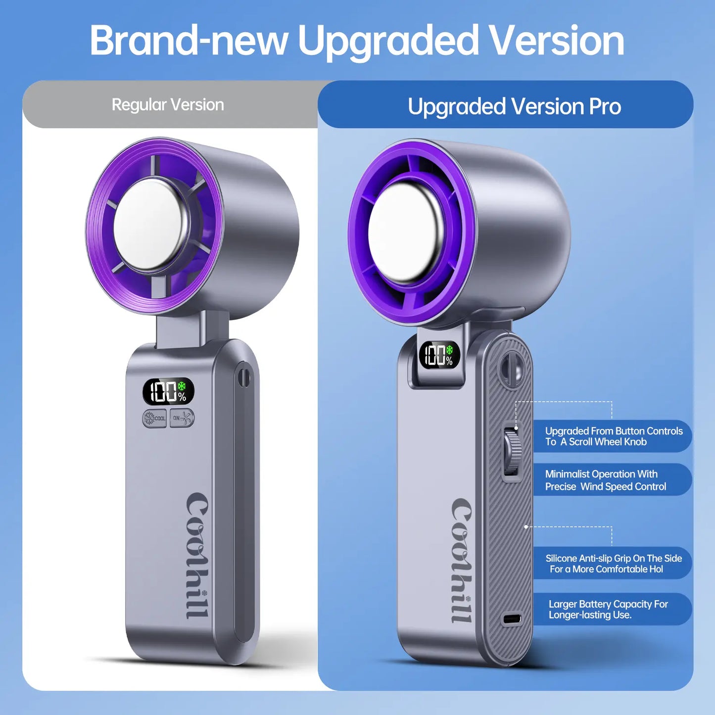 CoolHill Portable Handheld Fan – 199 Speed Levels, Foldable High-Speed Cooling