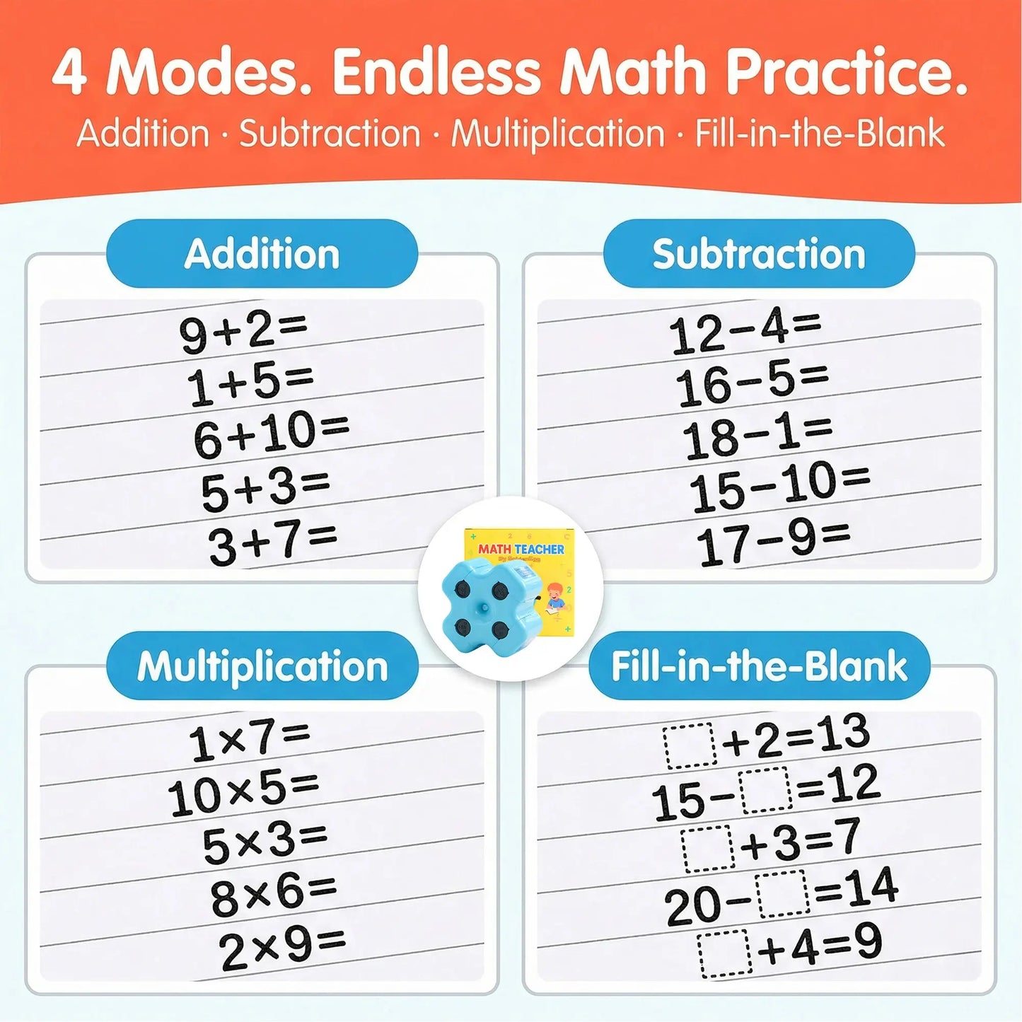 Math Practice Roller Stamp for Kids Ages 5–9, Classroom & Home Use