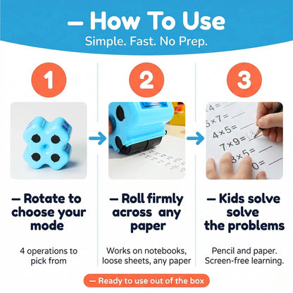 Math Practice Roller Stamp for Kids Ages 5–9, Classroom & Home Use