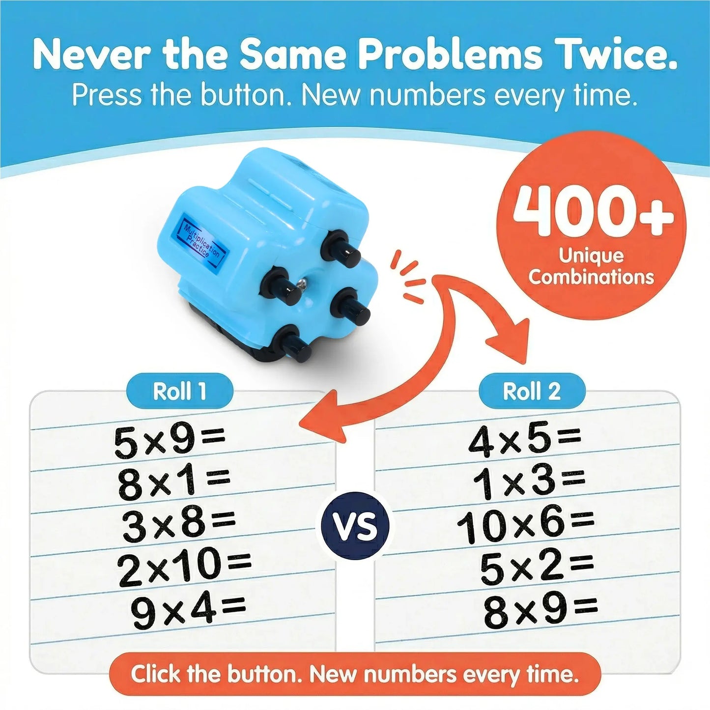 Math Practice Roller Stamp for Kids Ages 5–9, Classroom & Home Use